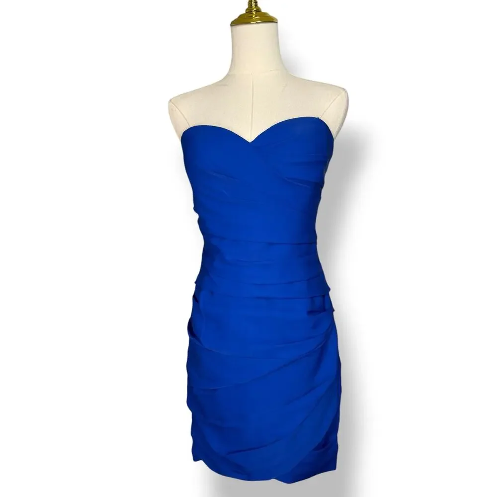 BCBGMAXAZRIA Women’s 6 Strapless Ruched‎ Cocktail Dress Sapphire Blue NEW - Picture 4 of 9